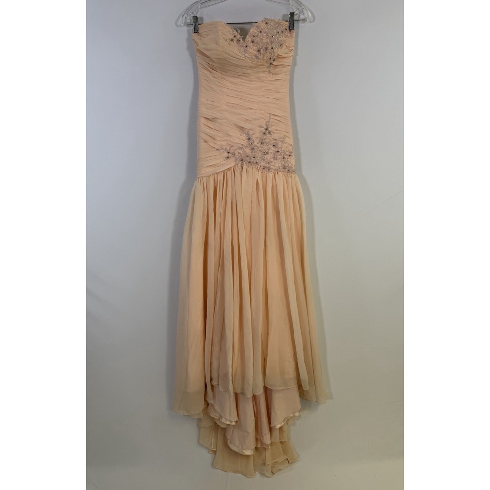 EDRESSIT‎ Mermaid Strapless Floor Length Chiffon Dress Prom Formal Peach  Size S